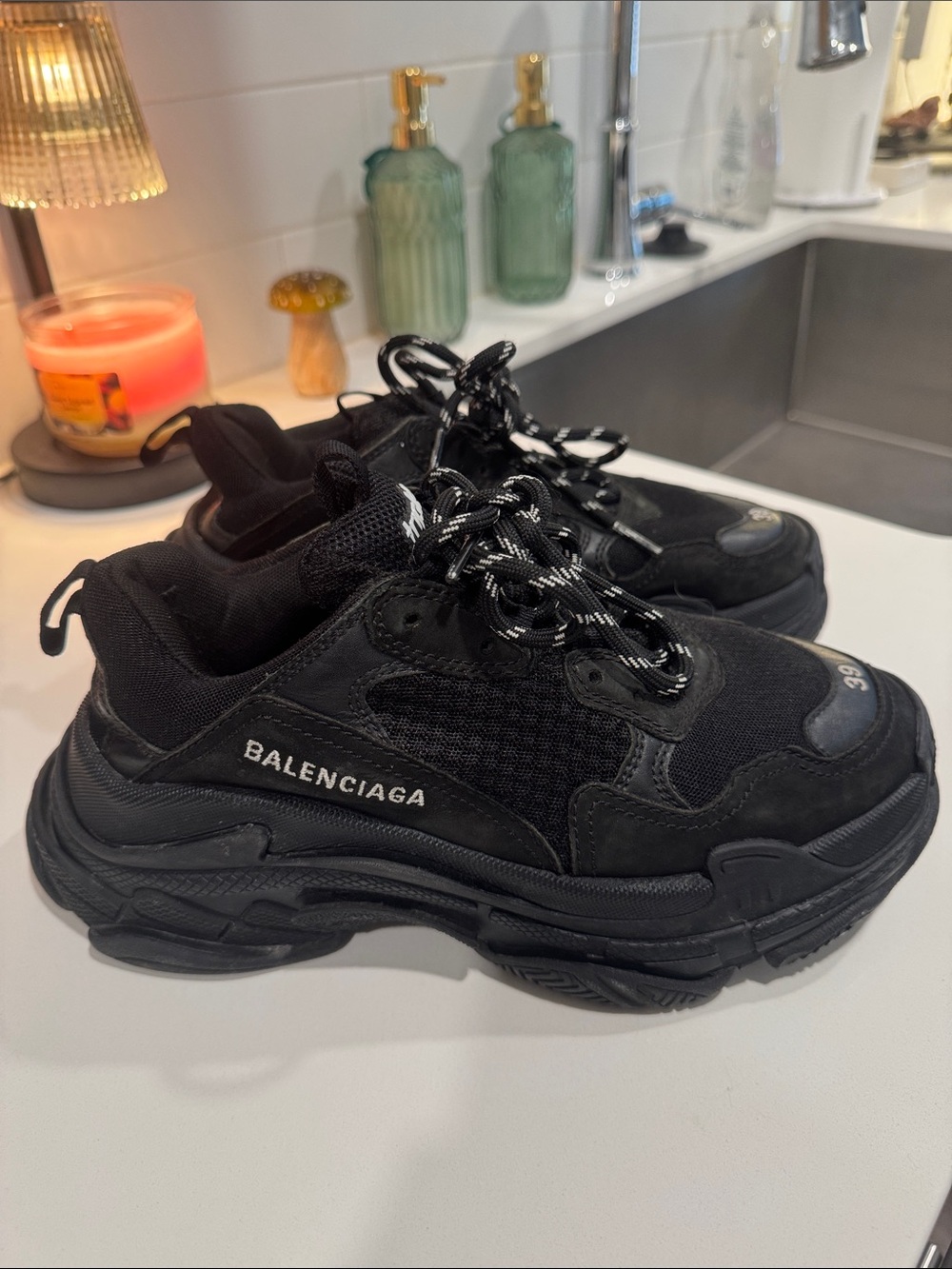 Balenciaga Triple S Men's Black Chunky Sneakers with Contrast Laces - Picture 3 of 3